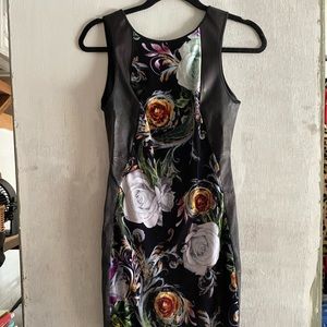 Clover Canyon Floral Velvet Leather Bodycon Dress